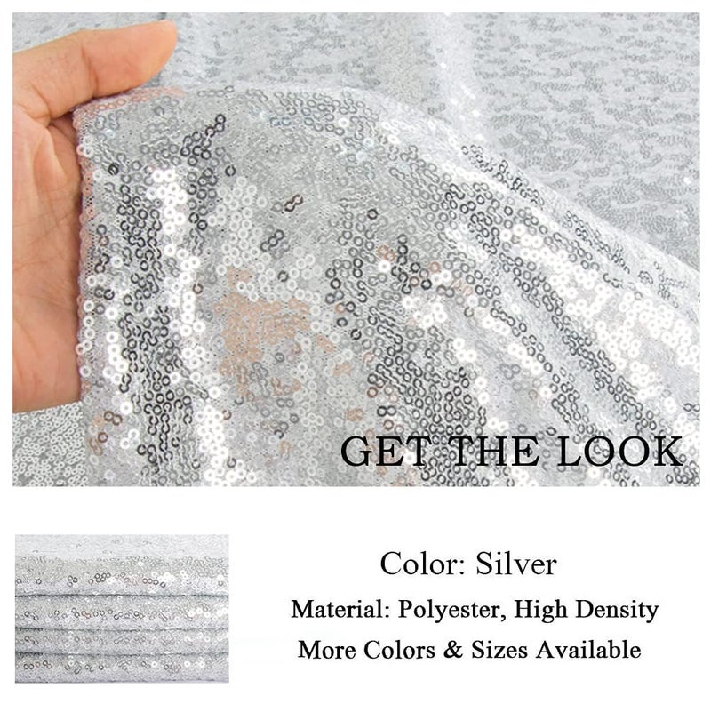 ShiDianYi 1 Yard Sequin Fabric Shiny Silver Sequin Glamorous Tablecloth for Wedding Dessert Table 125cm Width - Image 1